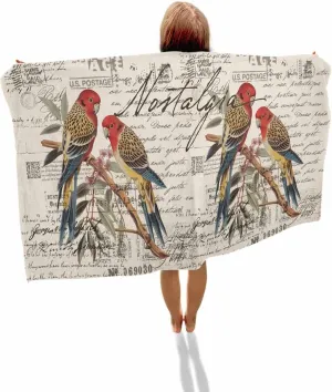 Quick-Drying Microfiber Beach Towel, Retro Birds Soft Absorbent Bath Shower Towels, Vintage Lightweight Portable Towel/Blanket for Travel/Swimming Pool/Camping/Yoga/Gym，35x70 Inch