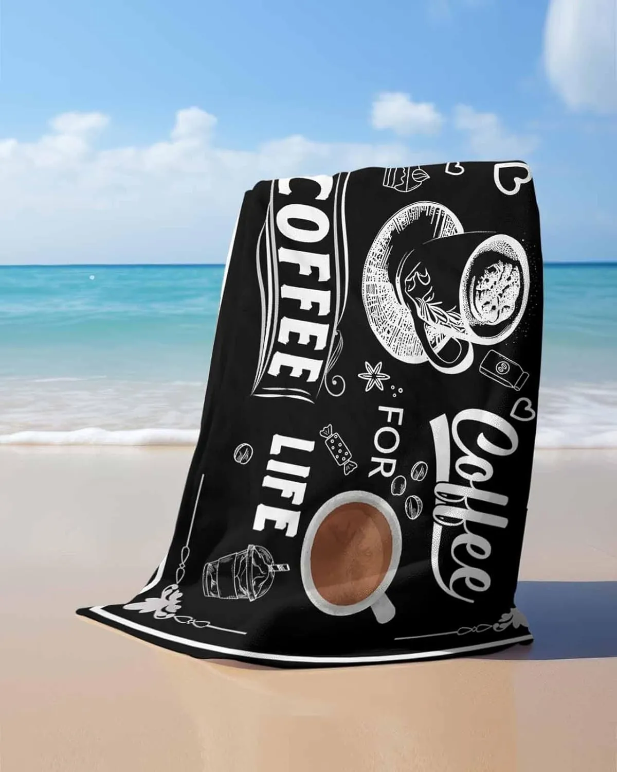 Quick-Drying Microfiber Beach Towel, Rustic Coffee Soft Absorbent Bath Shower Towels, Casual Black Lightweight Portable Towel/Blanket for Travel/Swimming Pool/Camping/Yoga/Gym，35x70 Inch