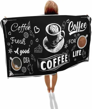 Quick-Drying Microfiber Beach Towel, Rustic Coffee Soft Absorbent Bath Shower Towels, Casual Black Lightweight Portable Towel/Blanket for Travel/Swimming Pool/Camping/Yoga/Gym，35x70 Inch