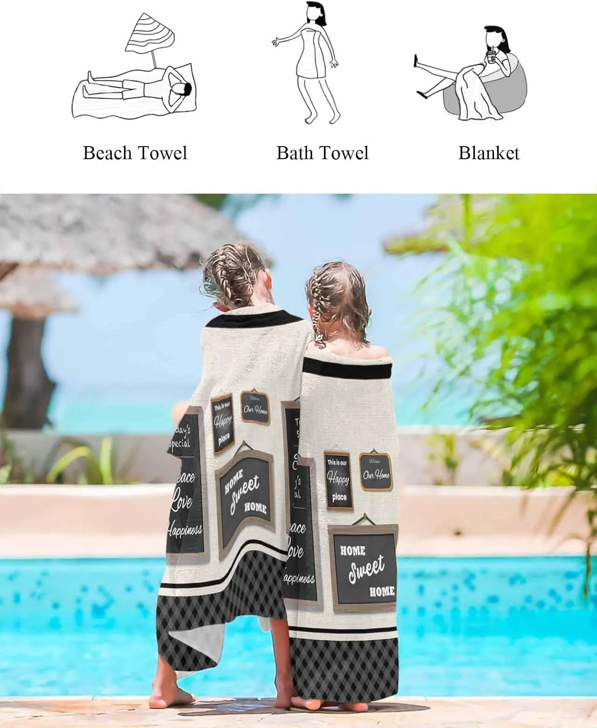 Quick-Drying Microfiber Beach Towel, Rustic Coffee Soft Absorbent Bath Shower Towels, Casual Buffalo Plaid Lightweight Portable Towel/Blanket for Travel/Swimming Pool/Camping/Yoga/Gym，35x70 Inch