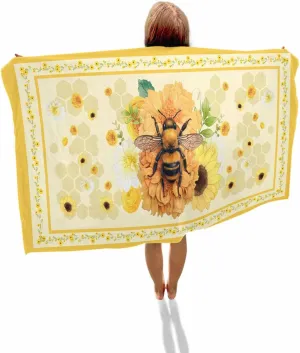 Quick-Drying Microfiber Beach Towel, Rustic Floral Soft Absorbent Bath Shower Towels, Yellow Flower Bee Lightweight Portable Towel/Blanket for Travel/Swimming Pool/Camping/Yoga/Gym，35x70 Inch