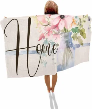 Quick-Drying Microfiber Beach Towel, Rustic Flowers Soft Absorbent Bath Shower Towels, Floral Burlap Lightweight Portable Towel/Blanket for Travel/Swimming Pool/Camping/Yoga/Gym，35x70 Inch