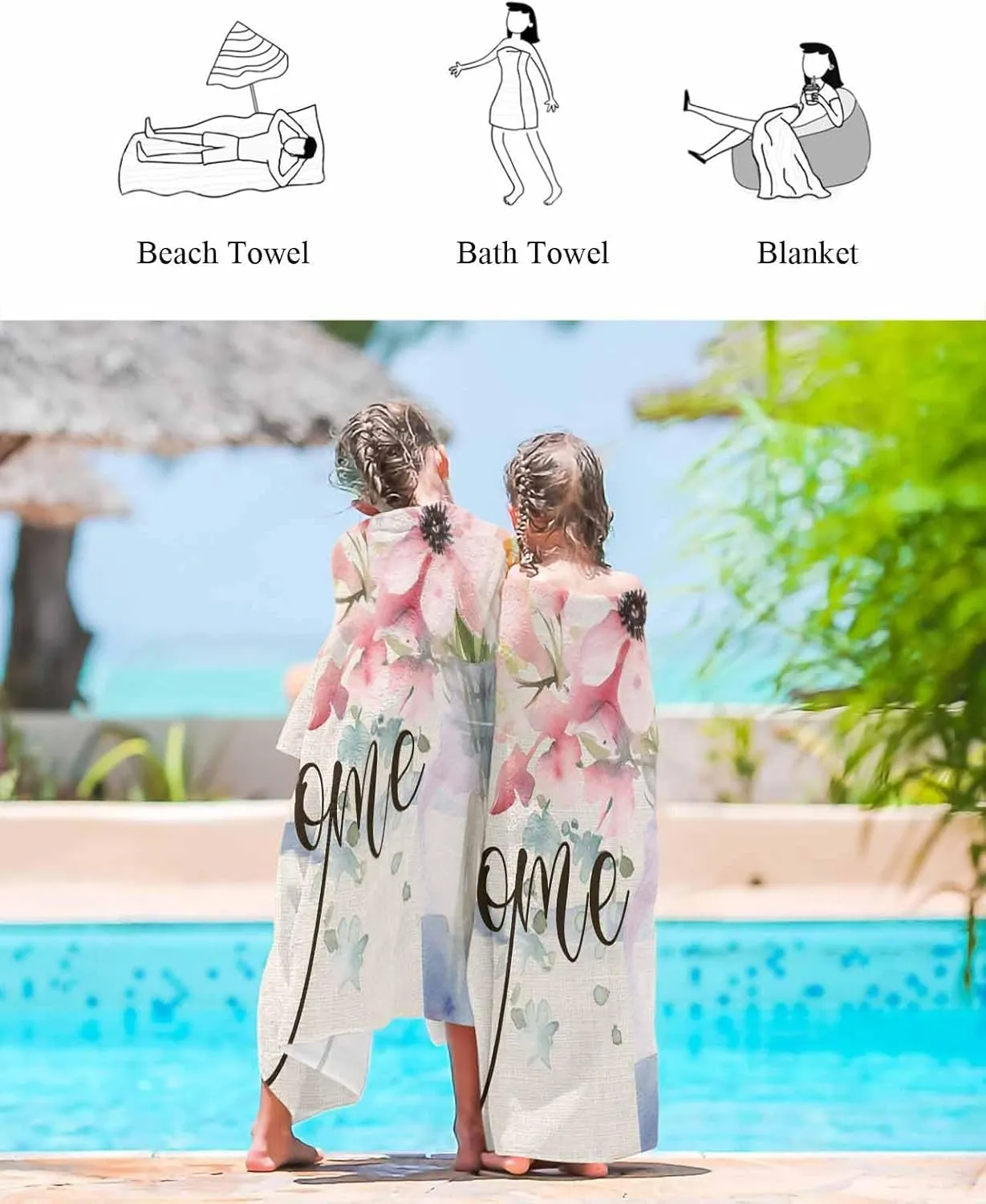 Quick-Drying Microfiber Beach Towel, Rustic Flowers Soft Absorbent Bath Shower Towels, Floral Burlap Lightweight Portable Towel/Blanket for Travel/Swimming Pool/Camping/Yoga/Gym，35x70 Inch