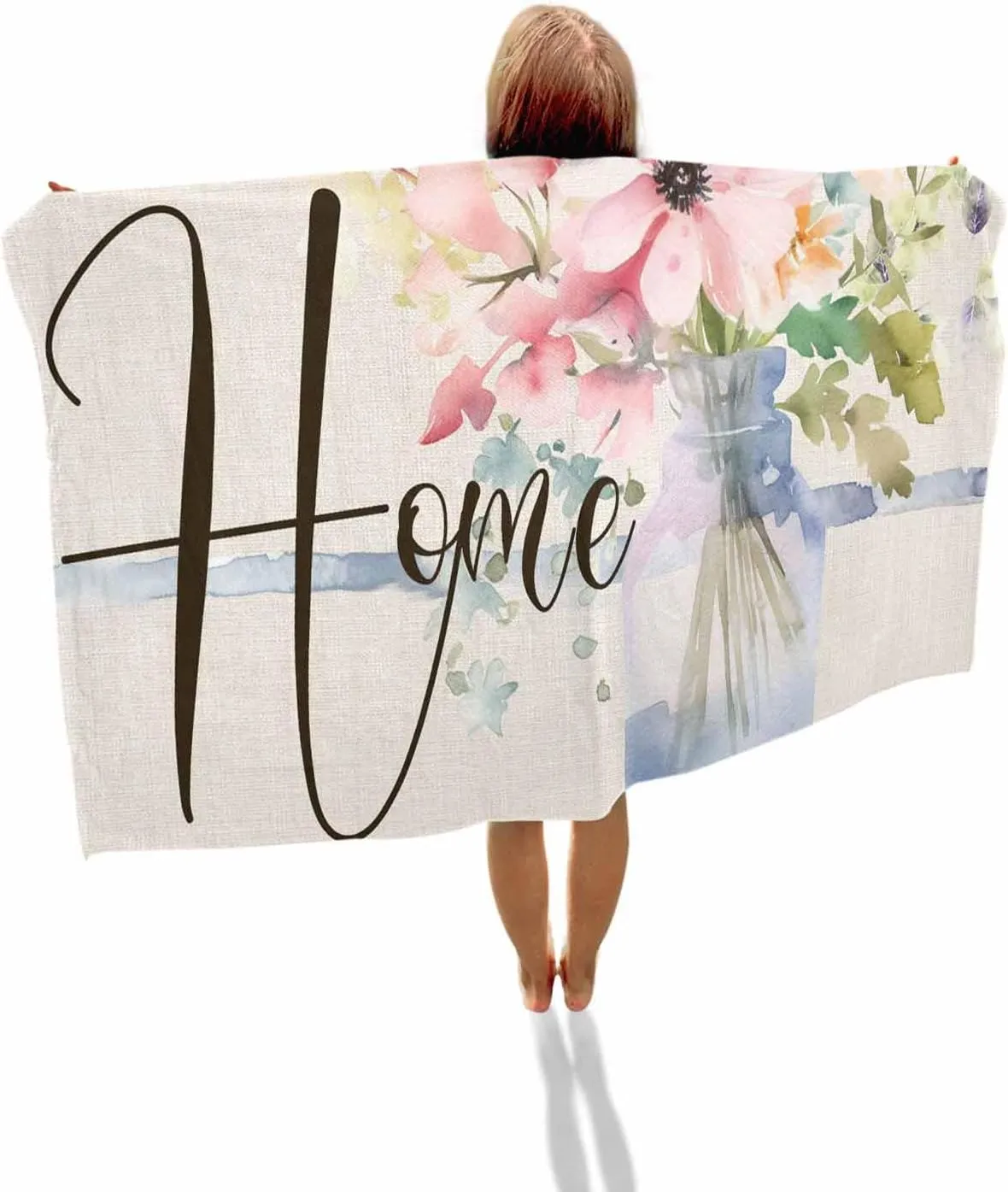 Quick-Drying Microfiber Beach Towel, Rustic Flowers Soft Absorbent Bath Shower Towels, Floral Burlap Lightweight Portable Towel/Blanket for Travel/Swimming Pool/Camping/Yoga/Gym，35x70 Inch