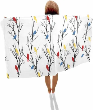 Quick-Drying Microfiber Beach Towel, Simple Branches Leaves Soft Absorbent Bath Shower Towels, Red Yellow Birds Lightweight Portable Towel/Blanket for Travel/Swimming Pool/Camping/Yoga/Gym，35x70 Inch