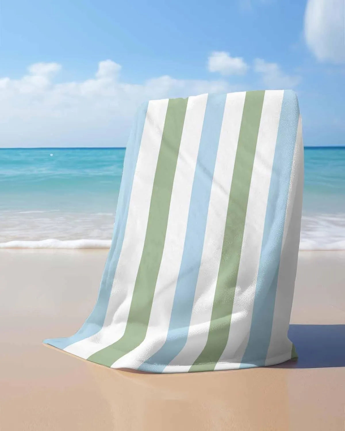 Quick-Drying Microfiber Beach Towel, Simple Soft Absorbent Bath Shower Towels, Sage Green Blue Stripes Lightweight Portable Towel/Blanket for Travel/Swimming Pool/Camping/Yoga/Gym，35x70 Inch