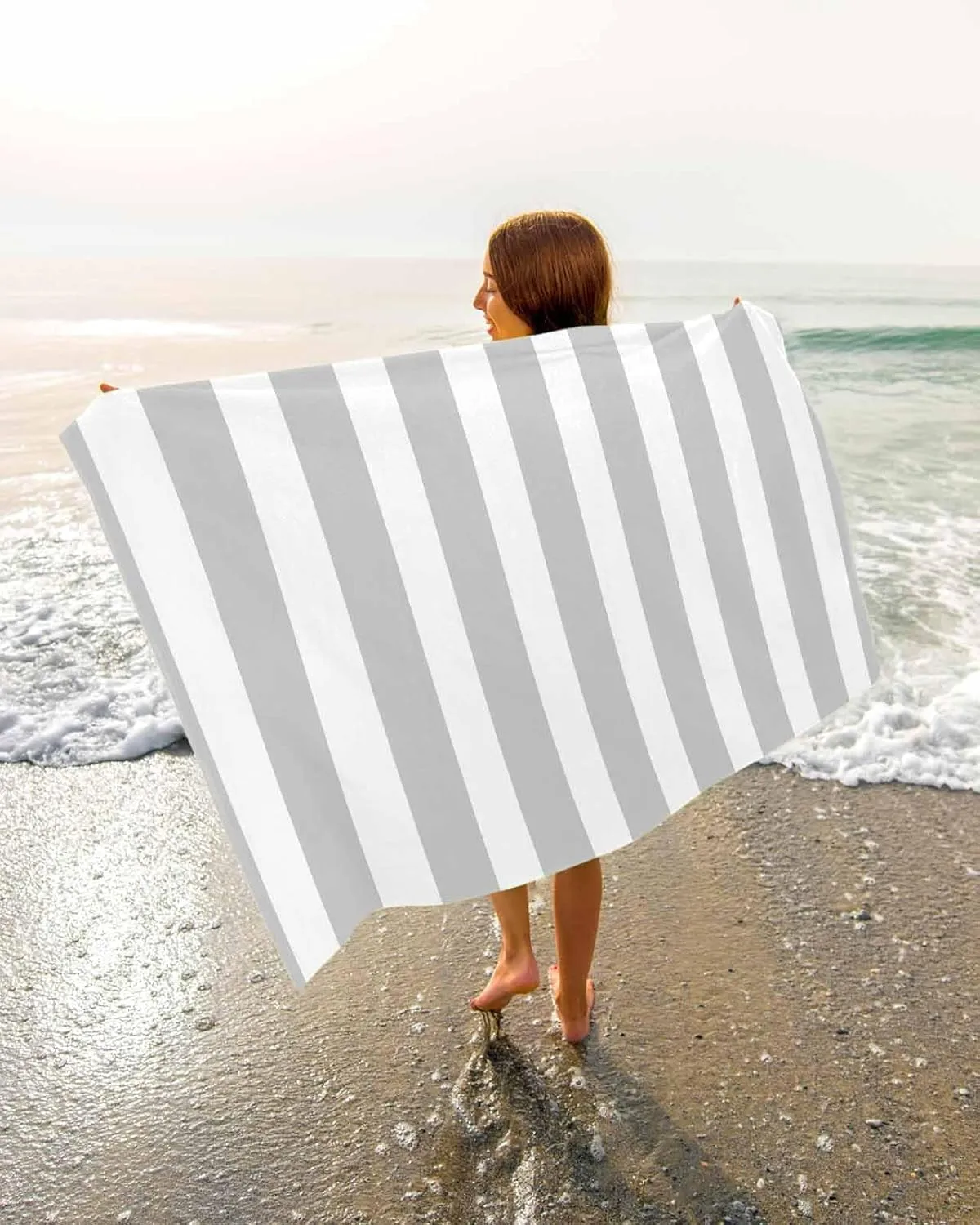 Quick-Drying Microfiber Beach Towel, Simple Stripe Soft Absorbent Bath Shower Towels, Gray Lightweight Portable Towel/Blanket for Travel/Swimming Pool/Camping/Yoga/Gym，35x70 Inch