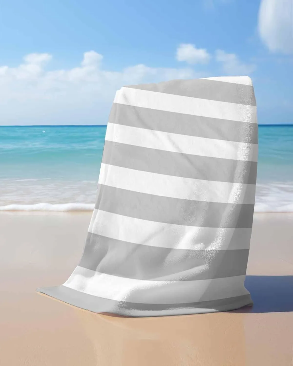 Quick-Drying Microfiber Beach Towel, Simple Stripe Soft Absorbent Bath Shower Towels, Gray Lightweight Portable Towel/Blanket for Travel/Swimming Pool/Camping/Yoga/Gym，35x70 Inch
