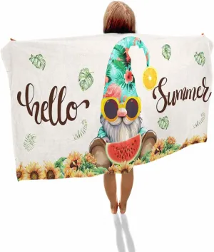 Quick-Drying Microfiber Beach Towel, Summer Gnome Sunflower Watermelon Soft Absorbent Bath Shower Towels, Lightweight Portable Towel/Blanket for Travel/Swimming Pool/Camping/Yoga/Gym，35x70 Inch