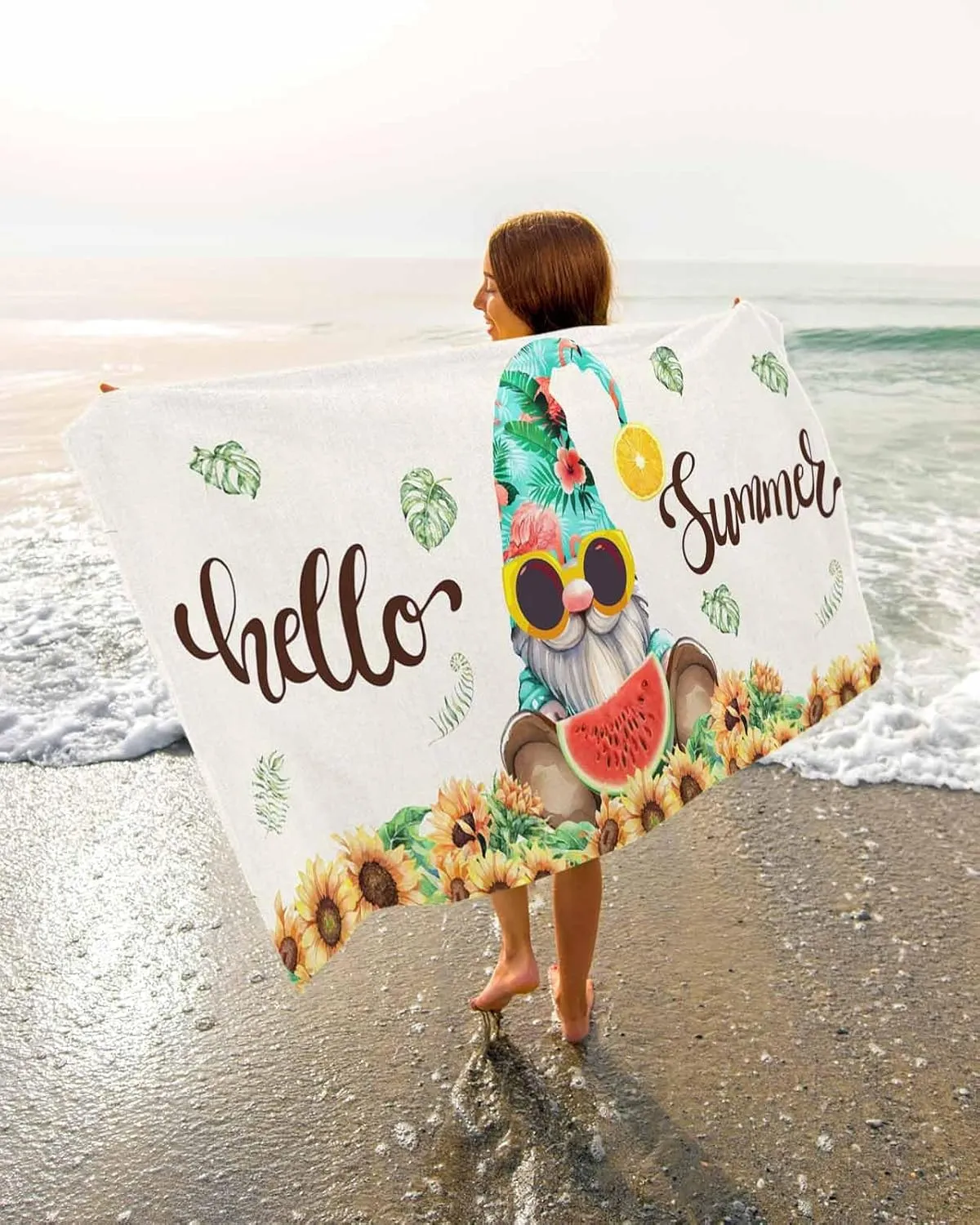 Quick-Drying Microfiber Beach Towel, Summer Gnome Sunflower Watermelon Soft Absorbent Bath Shower Towels, Lightweight Portable Towel/Blanket for Travel/Swimming Pool/Camping/Yoga/Gym，35x70 Inch