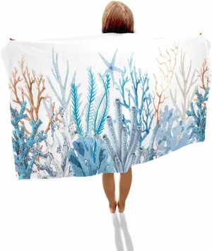 Quick-Drying Microfiber Beach Towel, Summer Ocean Soft Absorbent Bath Shower Towels, Blue Coral Starfish Lightweight Portable Towel/Blanket for Travel/Swimming Pool/Camping/Yoga/Gym，35x70 Inch