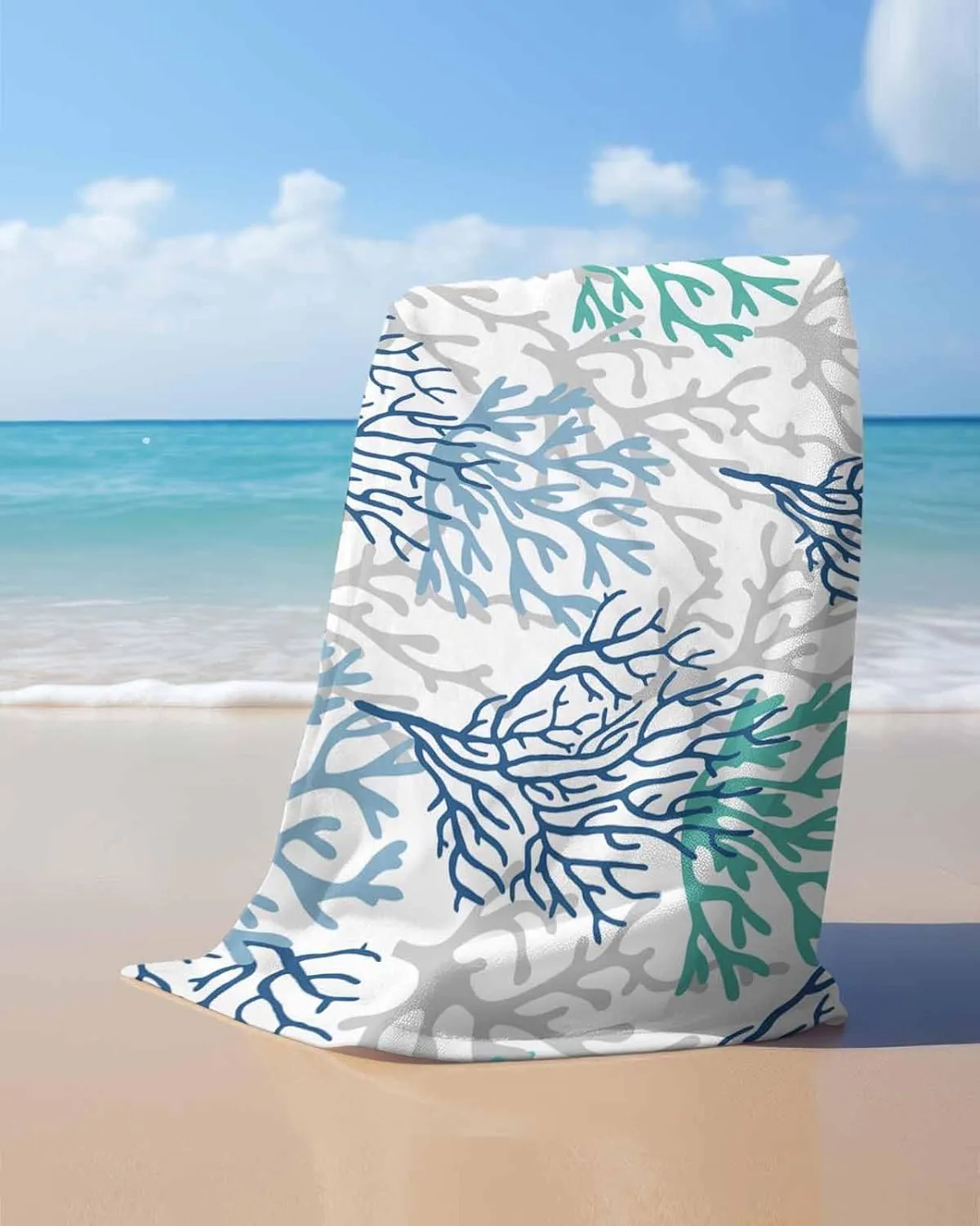 Quick-Drying Microfiber Beach Towel, Summer Ocean Soft Absorbent Bath Shower Towels, Coral Blue Teal Gray Lightweight Portable Towel/Blanket for Travel/Swimming Pool/Camping/Yoga/Gym，35x70 Inch