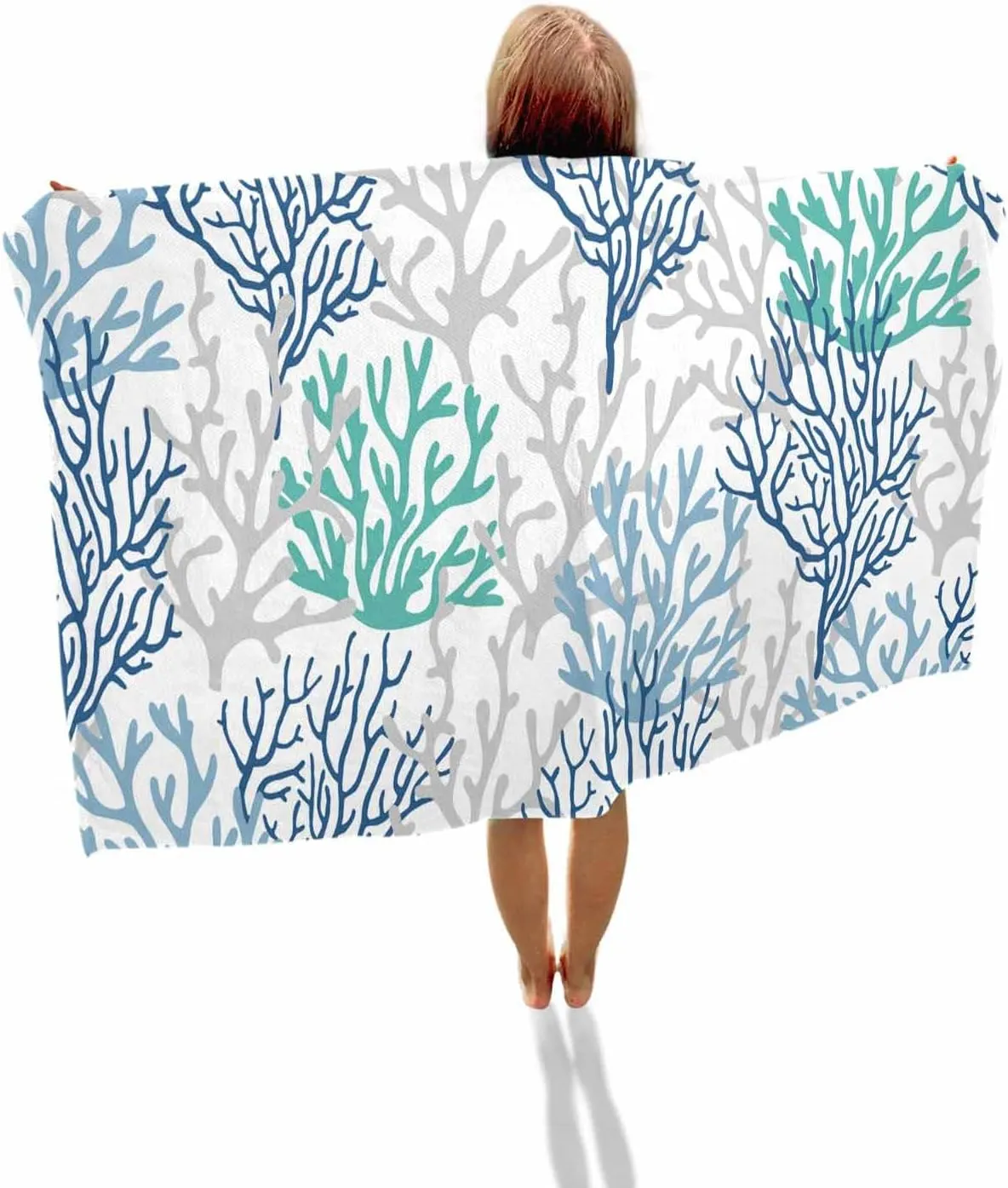 Quick-Drying Microfiber Beach Towel, Summer Ocean Soft Absorbent Bath Shower Towels, Coral Blue Teal Gray Lightweight Portable Towel/Blanket for Travel/Swimming Pool/Camping/Yoga/Gym，35x70 Inch