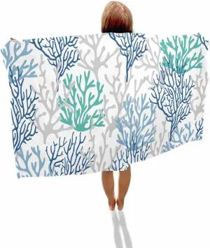 Quick-Drying Microfiber Beach Towel, Summer Ocean Soft Absorbent Bath Shower Towels, Coral Blue Teal Gray Lightweight Portable Towel/Blanket for Travel/Swimming Pool/Camping/Yoga/Gym，35x70 Inch