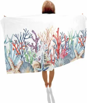 Quick-Drying Microfiber Beach Towel, Summer Ocean Soft Absorbent Bath Shower Towels, Coral Shell Conch Starfish Lightweight Portable Towel/Blanket for Travel/Swimming Pool/Camping/Yoga/Gym，35x70 Inch