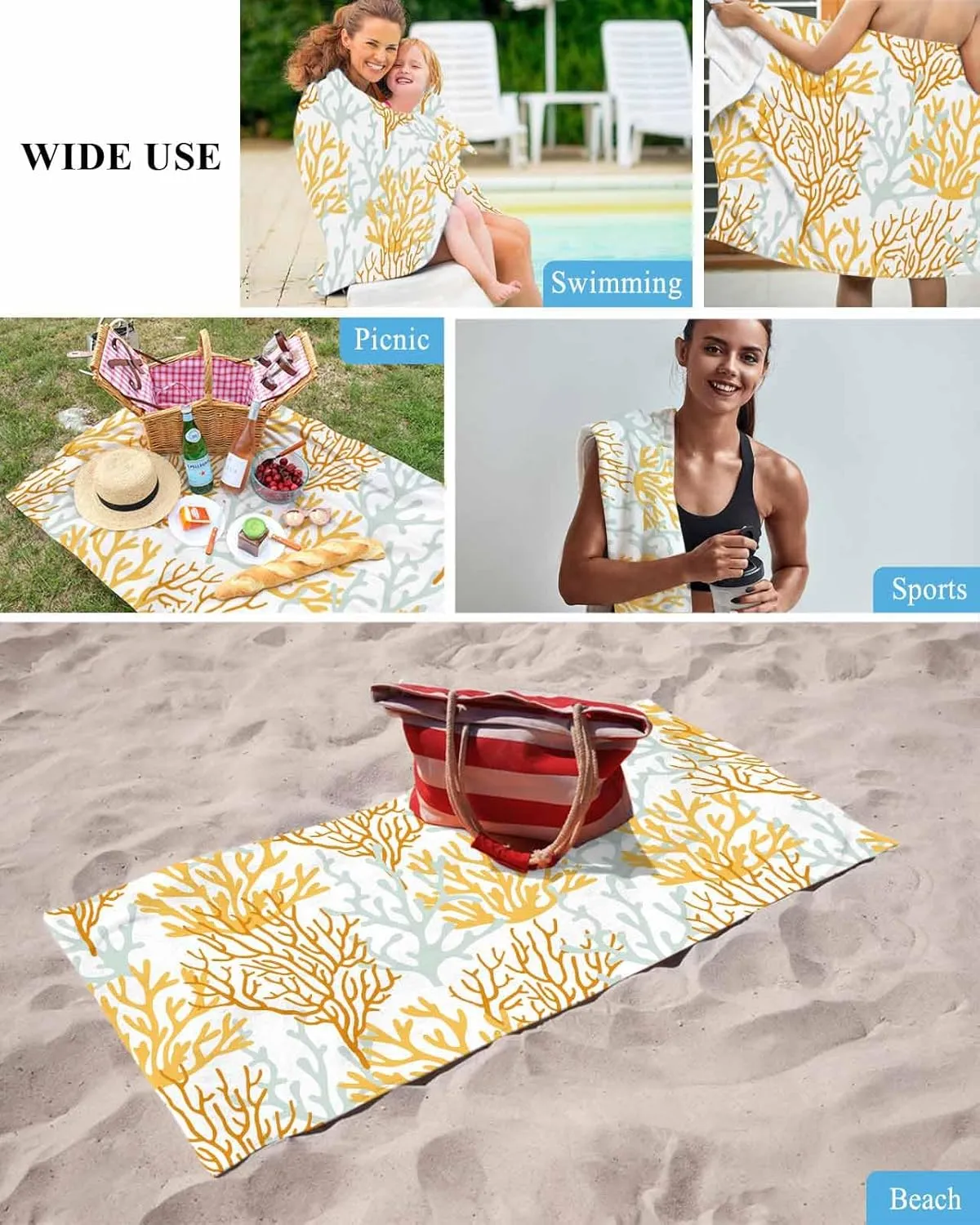 Quick-Drying Microfiber Beach Towel, Summer Ocean Soft Absorbent Bath Shower Towels, Gradient Orange Coral Lightweight Portable Towel/Blanket for Travel/Swimming Pool/Camping/Yoga/Gym，30x60 Inch