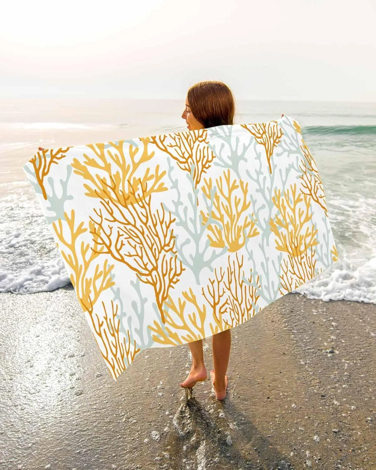 Quick-Drying Microfiber Beach Towel, Summer Ocean Soft Absorbent Bath Shower Towels, Gradient Orange Coral Lightweight Portable Towel/Blanket for Travel/Swimming Pool/Camping/Yoga/Gym，30x60 Inch