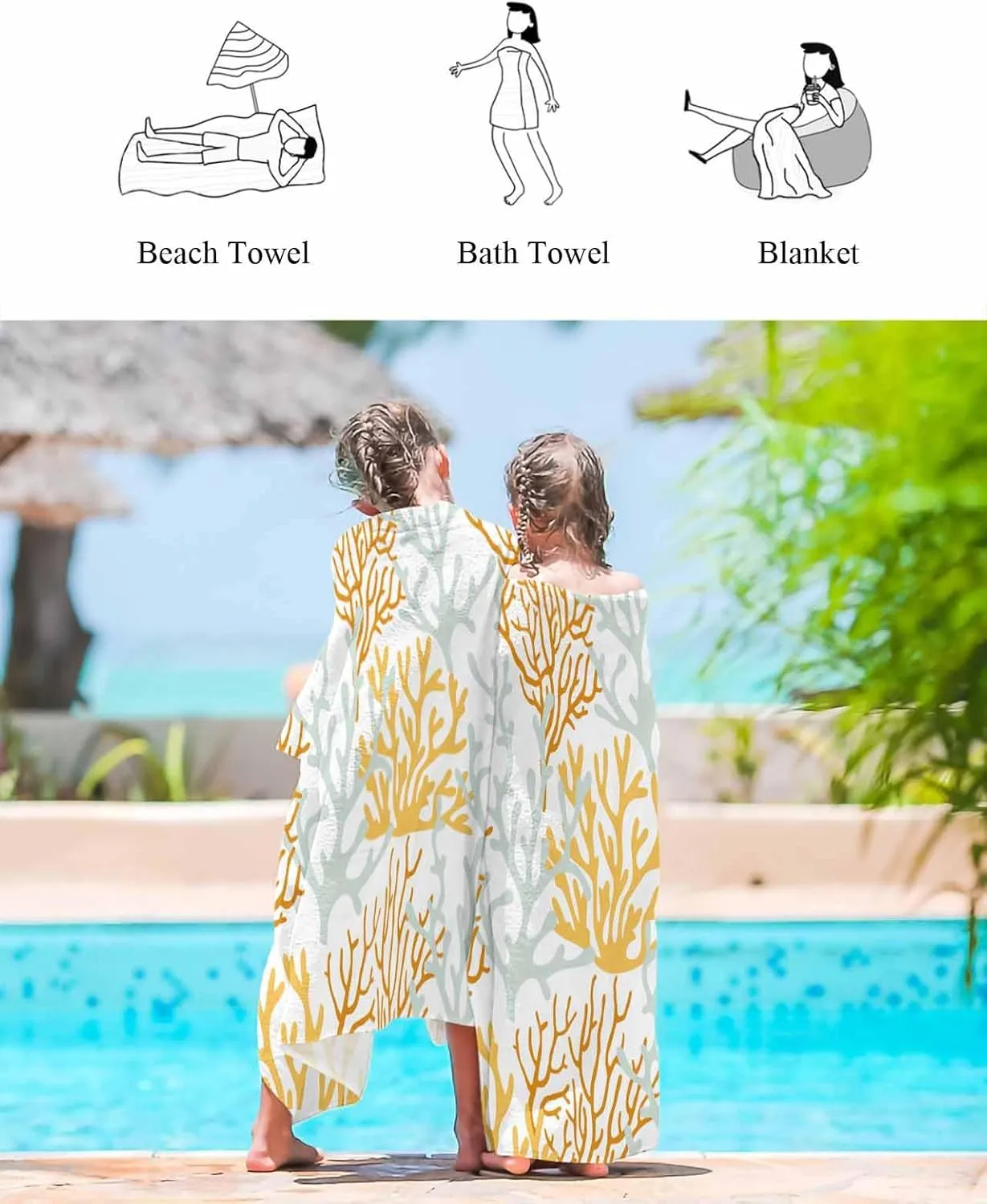 Quick-Drying Microfiber Beach Towel, Summer Ocean Soft Absorbent Bath Shower Towels, Gradient Orange Coral Lightweight Portable Towel/Blanket for Travel/Swimming Pool/Camping/Yoga/Gym，30x60 Inch