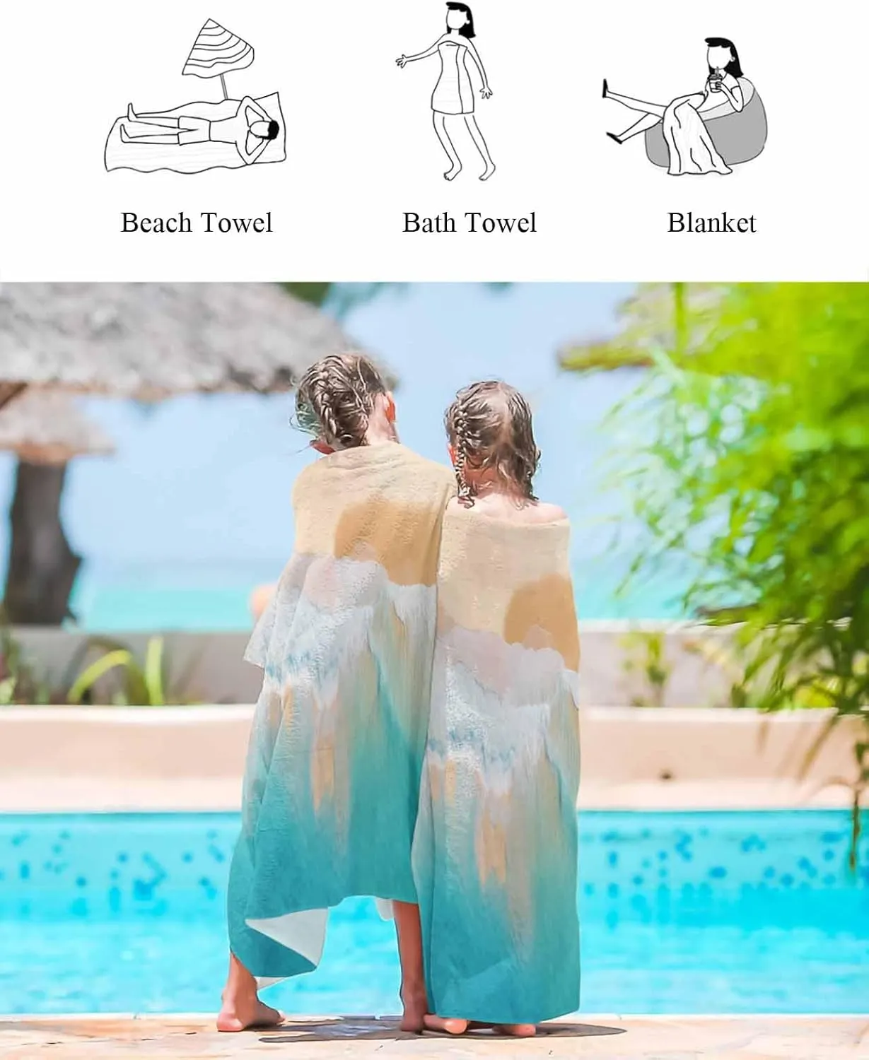 Quick-Drying Microfiber Beach Towel, Summer Ocean Vacation Beach Soft Absorbent Bath Shower Towels, Blue Lightweight Portable Towel/Blanket for Travel/Swimming Pool/Camping/Yoga/Gym，35x70 Inch