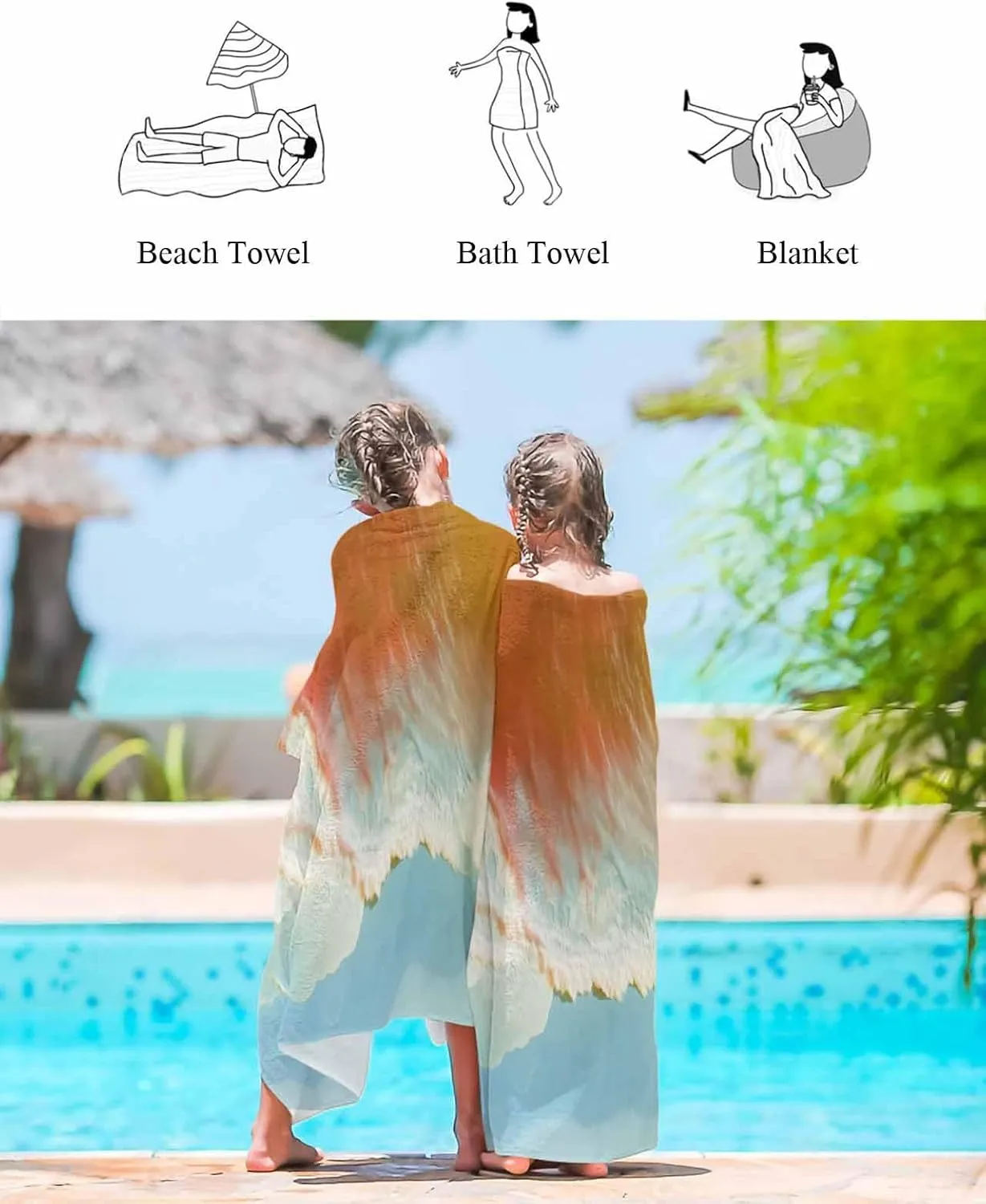 Quick-Drying Microfiber Beach Towel, Summer Ocean Vacation Beach Soft Absorbent Bath Shower Towels, Orange Lightweight Portable Towel/Blanket for Travel/Swimming Pool/Camping/Yoga/Gym，35x70 Inch