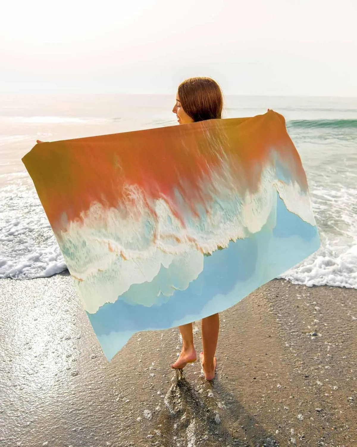 Quick-Drying Microfiber Beach Towel, Summer Ocean Vacation Beach Soft Absorbent Bath Shower Towels, Orange Lightweight Portable Towel/Blanket for Travel/Swimming Pool/Camping/Yoga/Gym，35x70 Inch
