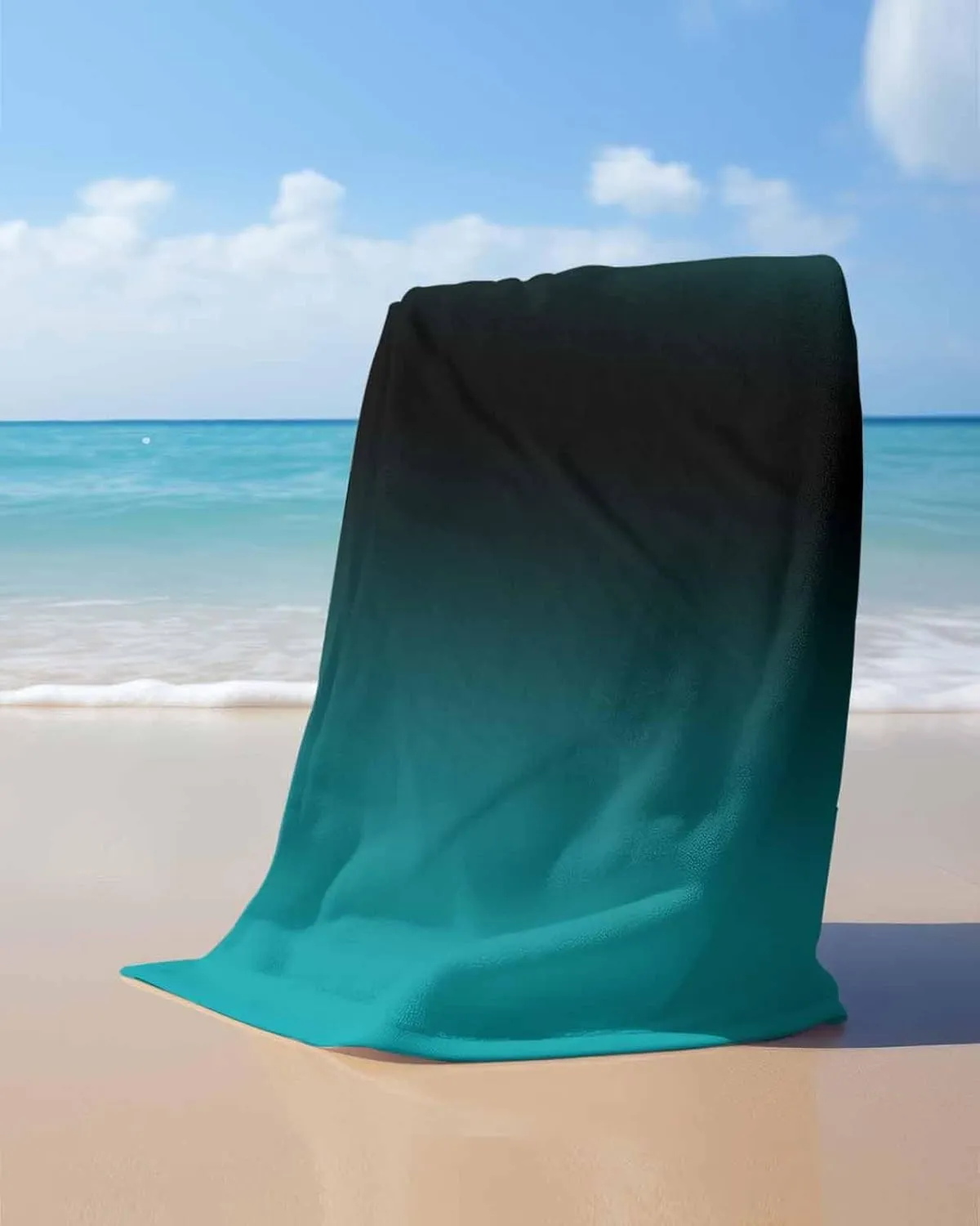 Quick-Drying Microfiber Beach Towel, Teal Black Simple Soft Absorbent Bath Shower Towels, Gradient Modern Lightweight Portable Towel/Blanket for Travel/Swimming Pool/Camping/Yoga/Gym，35x70 Inch