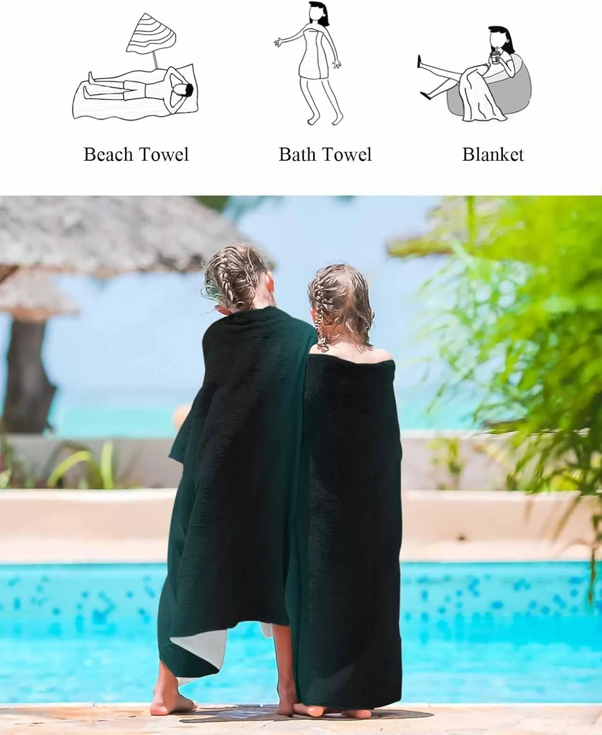 Quick-Drying Microfiber Beach Towel, Teal Black Simple Soft Absorbent Bath Shower Towels, Gradient Modern Lightweight Portable Towel/Blanket for Travel/Swimming Pool/Camping/Yoga/Gym，35x70 Inch