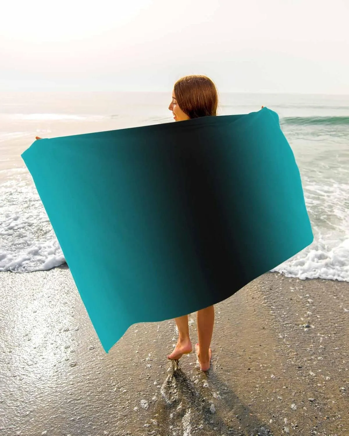 Quick-Drying Microfiber Beach Towel, Teal Black Simple Soft Absorbent Bath Shower Towels, Gradient Modern Lightweight Portable Towel/Blanket for Travel/Swimming Pool/Camping/Yoga/Gym，35x70 Inch