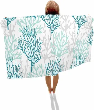 Quick-Drying Microfiber Beach Towel, Turquoise Coral Soft Absorbent Bath Shower Towels, Summer Ocean Gradient Lightweight Portable Towel/Blanket for Travel/Swimming Pool/Camping/Yoga/Gym，35x70 Inch