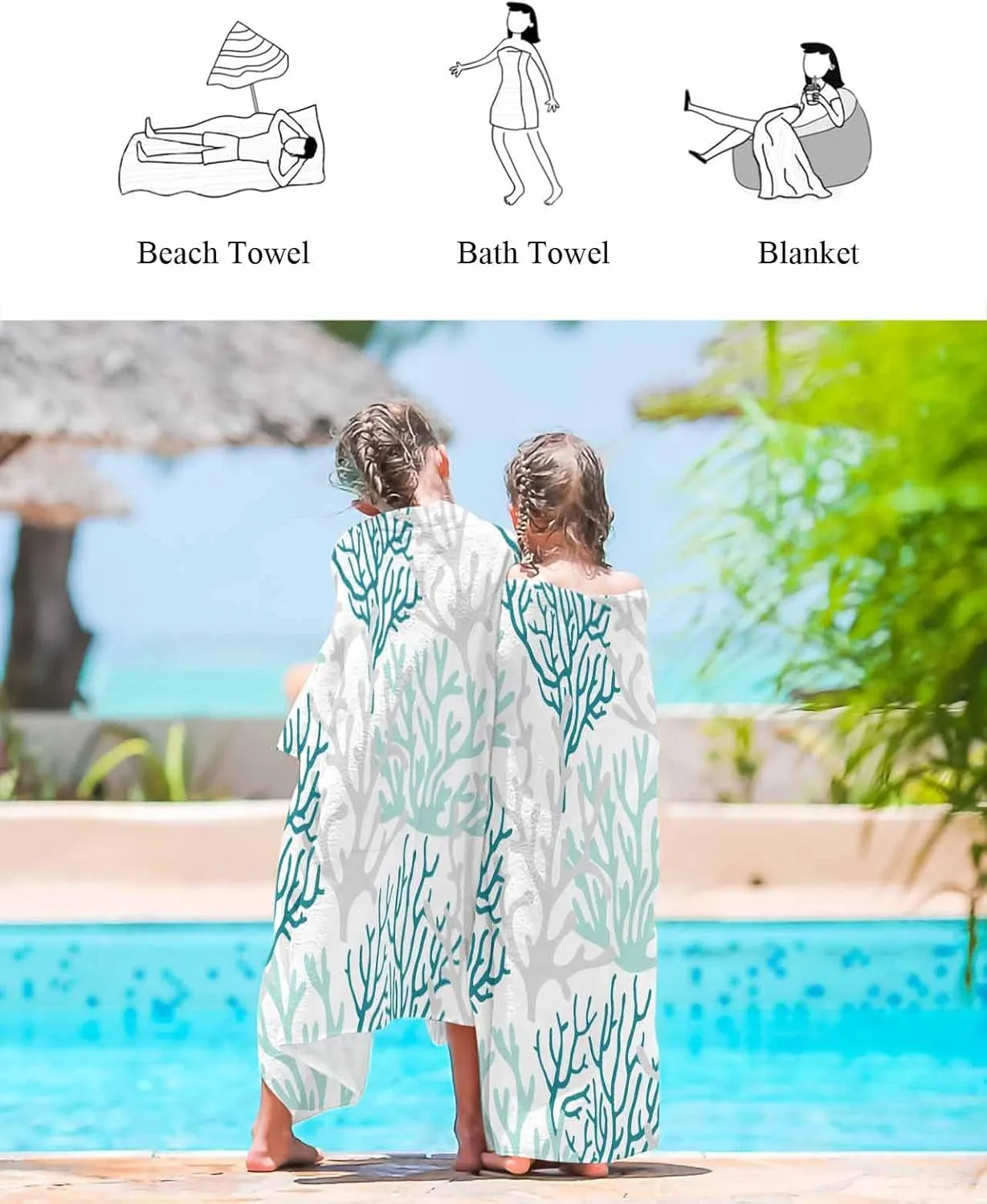 Quick-Drying Microfiber Beach Towel, Turquoise Coral Soft Absorbent Bath Shower Towels, Summer Ocean Gradient Lightweight Portable Towel/Blanket for Travel/Swimming Pool/Camping/Yoga/Gym，35x70 Inch