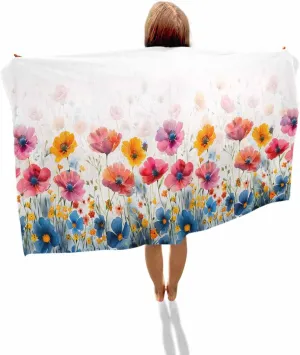Quick-Drying Microfiber Beach Towel, Wildflowers Soft Absorbent Bath Shower Towels, Blue Orange Flowers Country Lightweight Portable Towel/Blanket for Travel/Swimming Pool/Camping/Yoga/Gym，35x70 Inch