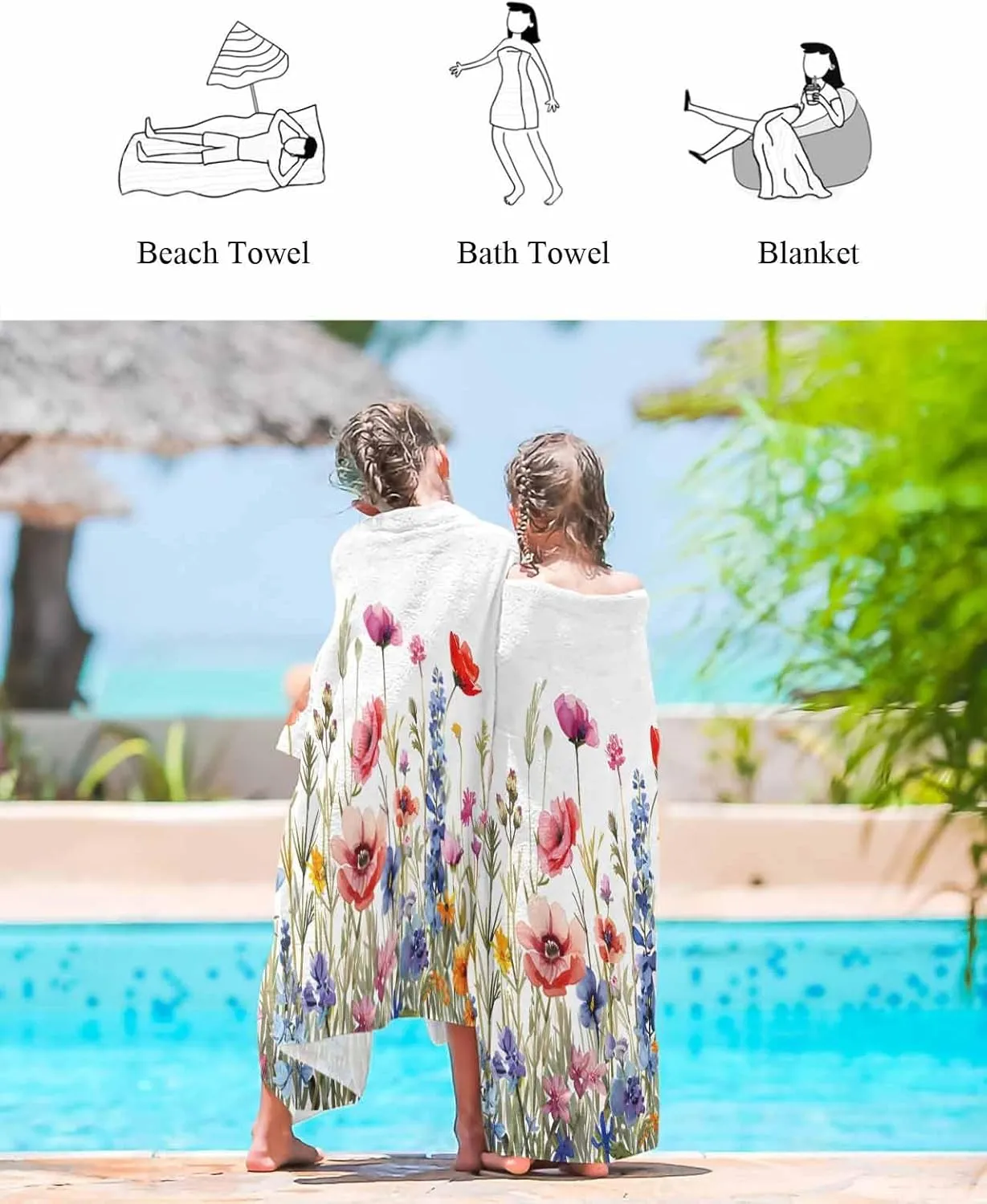 Quick-Drying Microfiber Beach Towel, Wildflowers Soft Absorbent Bath Shower Towels, Floral Rustic Farmhouse Lightweight Portable Towel/Blanket for Travel/Swimming Pool/Camping/Yoga/Gym，35x70 Inch
