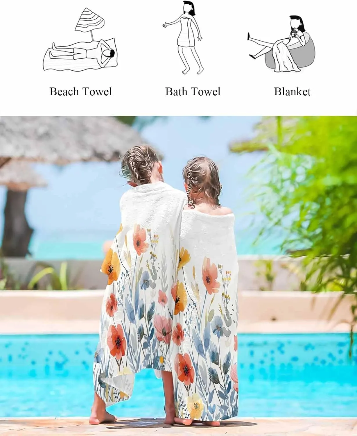 Quick-Drying Microfiber Beach Towel, Wildflowers Soft Absorbent Bath Shower Towels, Floral Rustic Farmhouse Lightweight Portable Towel/Blanket for Travel/Swimming Pool/Camping/Yoga/Gym，35x70 Inch