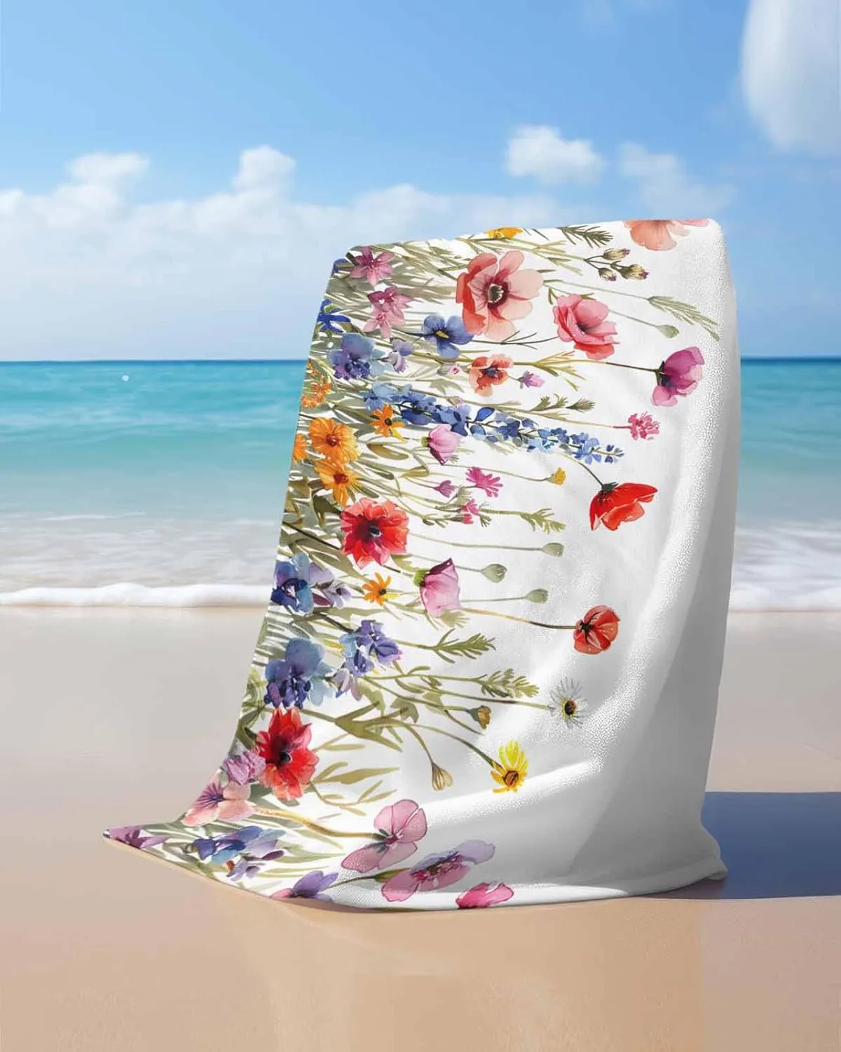Quick-Drying Microfiber Beach Towel, Wildflowers Soft Absorbent Bath Shower Towels, Floral Rustic Farmhouse Lightweight Portable Towel/Blanket for Travel/Swimming Pool/Camping/Yoga/Gym，35x70 Inch