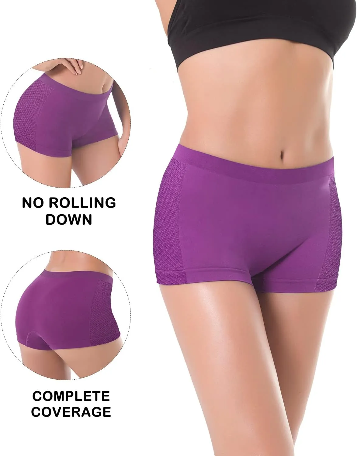 R RUXIA Women's Boyshort Panties Seamless Nylon Underwear Stretch Boxer Briefs 5 Pack