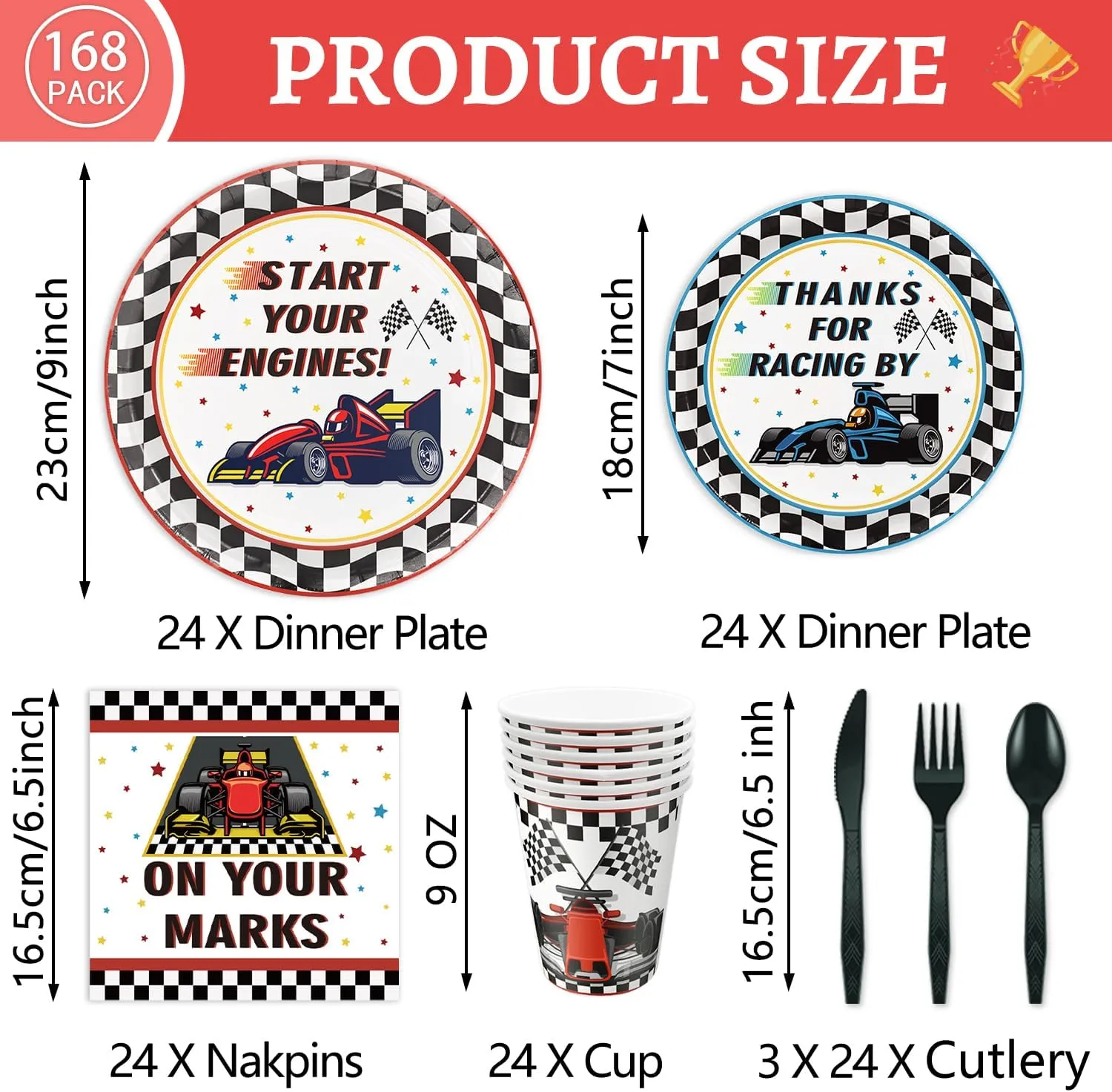 Race Car Birthday Party Supplies Tableware Racing Car Party Decorations Include Plates, Napkins, Cups, Cutlery for Race Car Theme Birthday Decorations, Serve 24