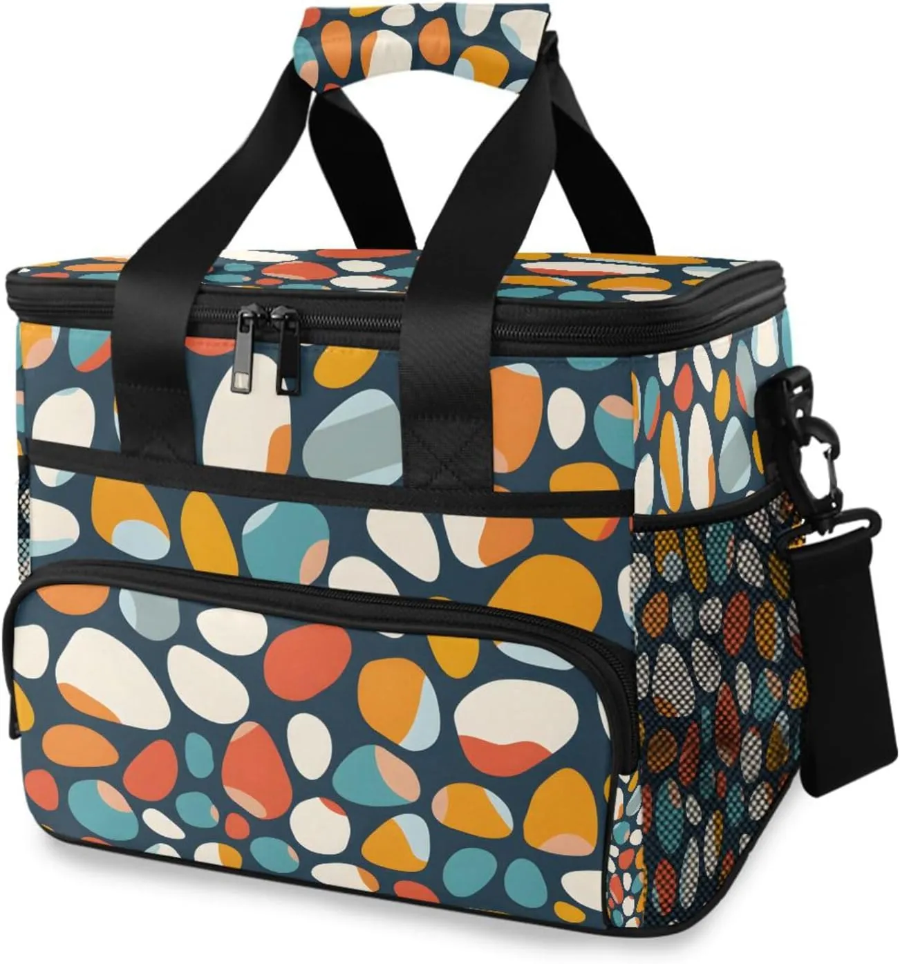 Rainbow Polka Dot Dark Blue Cooler Bag Insulated Cooler Soft Sided Cooler 24 Can Portable Picnic Bag Large Leakproof Lunch Bag Box for Beach Grocery Camping Travel Car Men Women