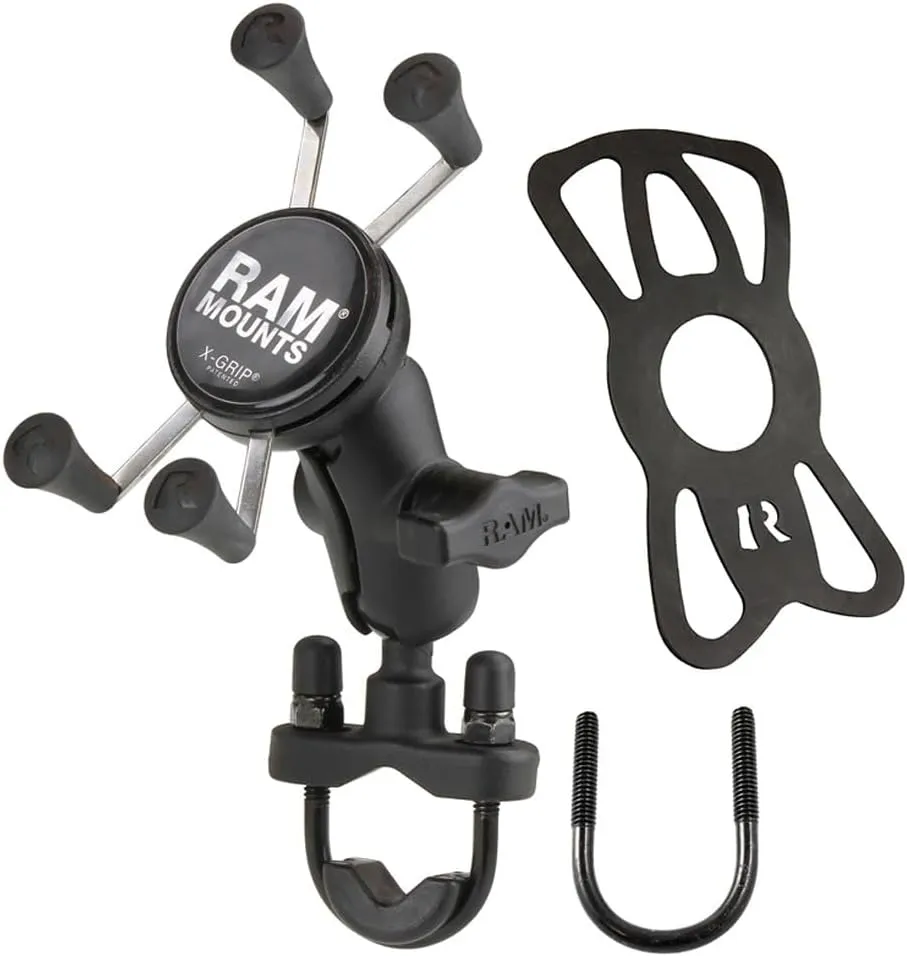 RAM MOUNTS X-Grip Small Phone Mount with Handlebar U-Bolt Base RAM-B-149Z-A-UN7U with Short Arm for Motorcycle, ATV/UTV, Bike