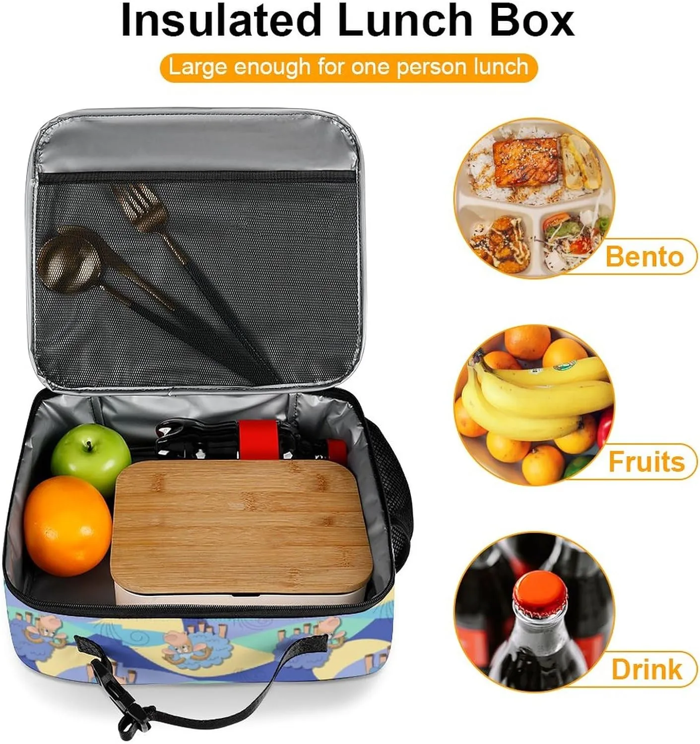Rams Graze Reusable Lunch Box Insulated Lunch Bag Cooler Bag Lunchbox Meal Food Container Tote Bag for Women Kids Girls Boy School Camping Hiking Picnic Beach Travel