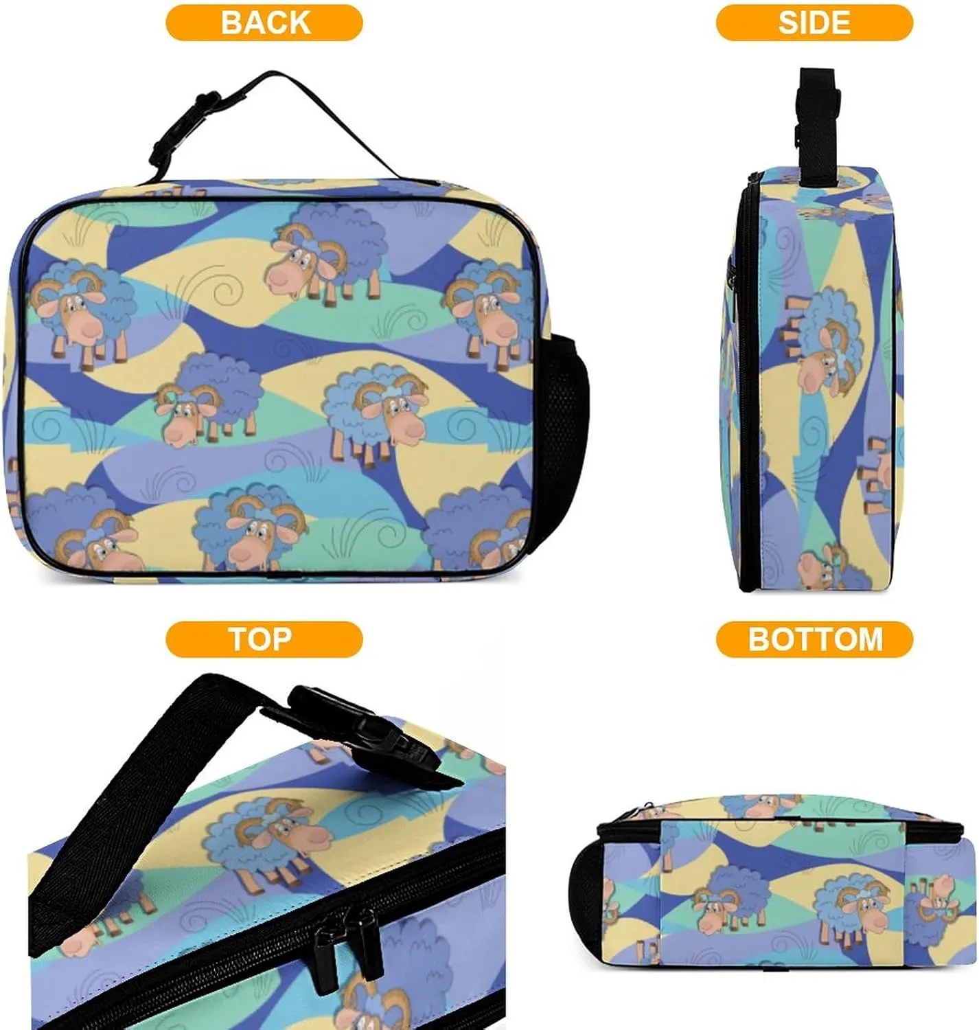 Rams Graze Reusable Lunch Box Insulated Lunch Bag Cooler Bag Lunchbox Meal Food Container Tote Bag for Women Kids Girls Boy School Camping Hiking Picnic Beach Travel