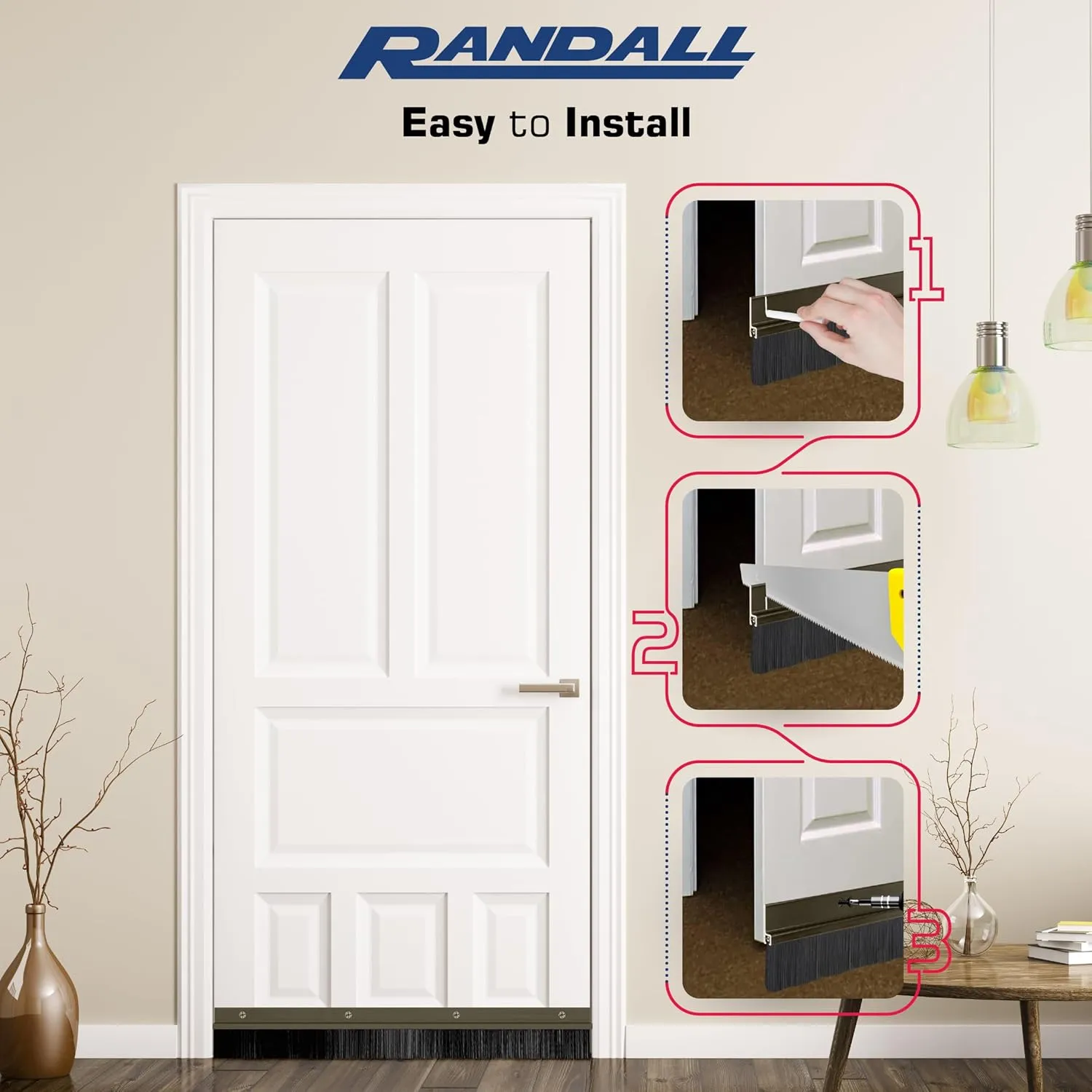 Randall Manufacturing Co., Inc | Door Sweeps – Aluminum & Brush | Brush Sweeps for Gaps Up to 1 ½” | Brown Trim with Black Brush | 4 FT | Fill Gaps & Keep Unwanted Debris Out