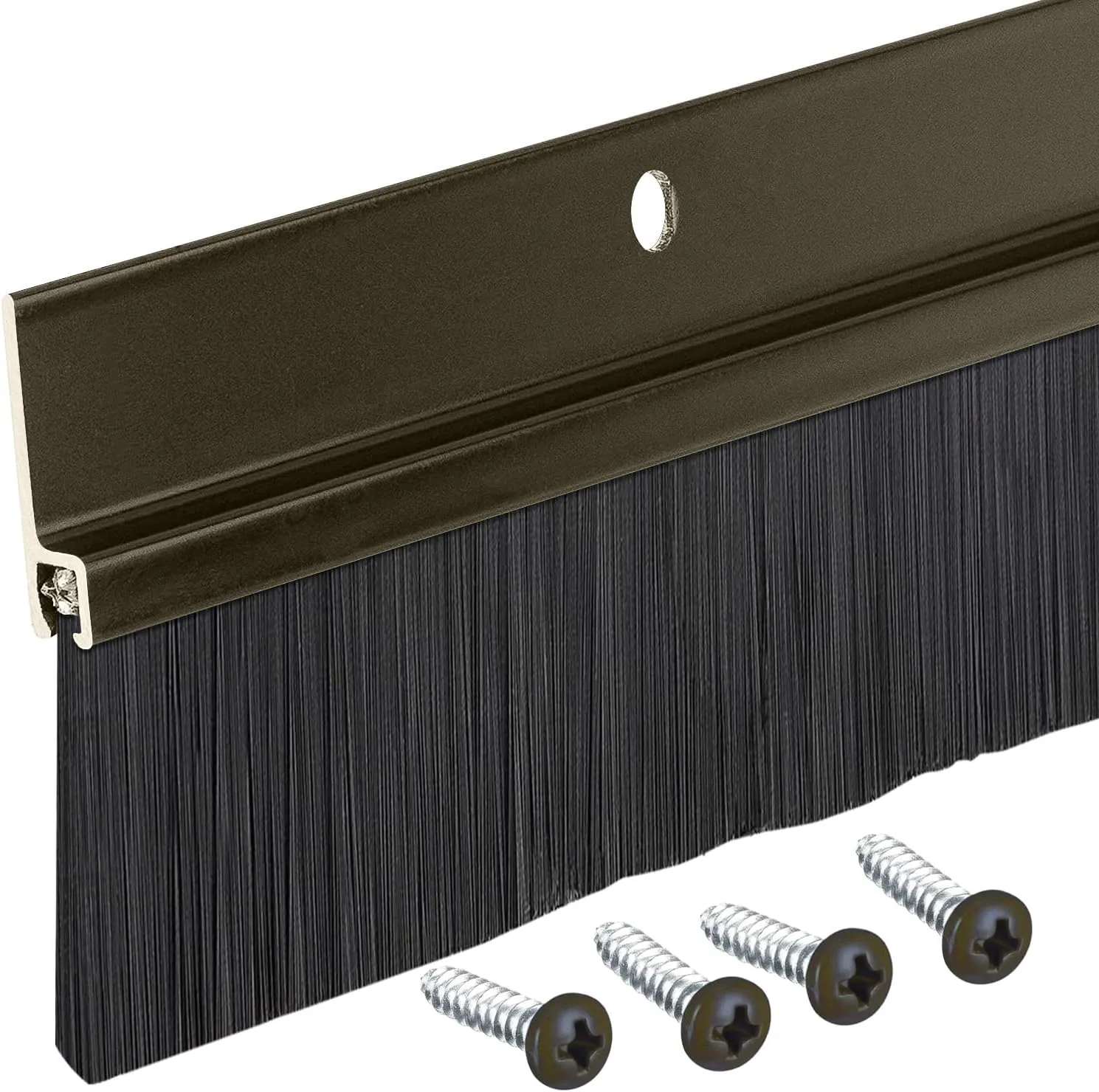 Randall Manufacturing Co., Inc | Door Sweeps – Aluminum & Brush | Brush Sweeps for Gaps Up to 1 ½” | Brown Trim with Black Brush | 4 FT | Fill Gaps & Keep Unwanted Debris Out