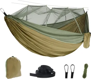 RANIT Camping Hammock with Net, 210T Parachute Nylon Fabric,Single Lightweight Portable Hammocks,Parachute Hammock for Camping, Outdoor Backyard Backpacking,Hiking (Army Green)