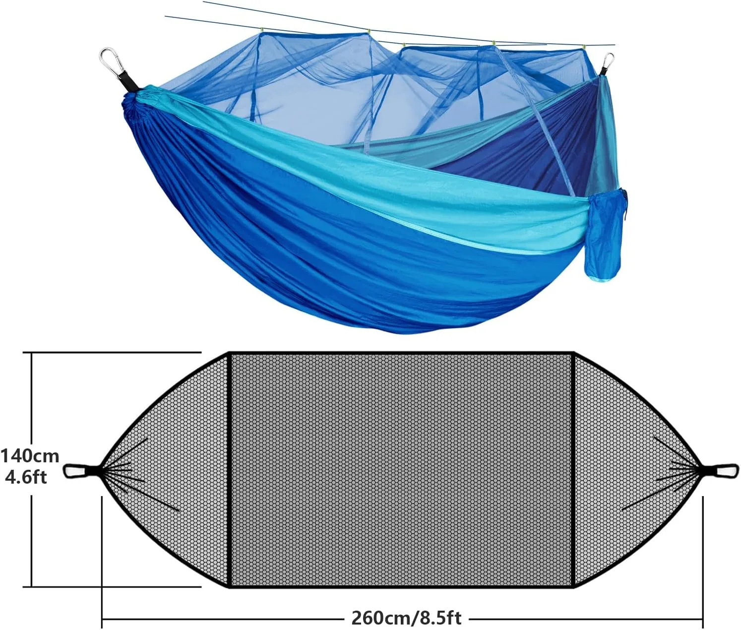 RANIT Camping Hammock with Net, 210T Parachute Nylon Fabric,Single Lightweight Portable Hammocks,Parachute Hammock for Camping, Outdoor Backyard Backpacking,Hiking (Blue)