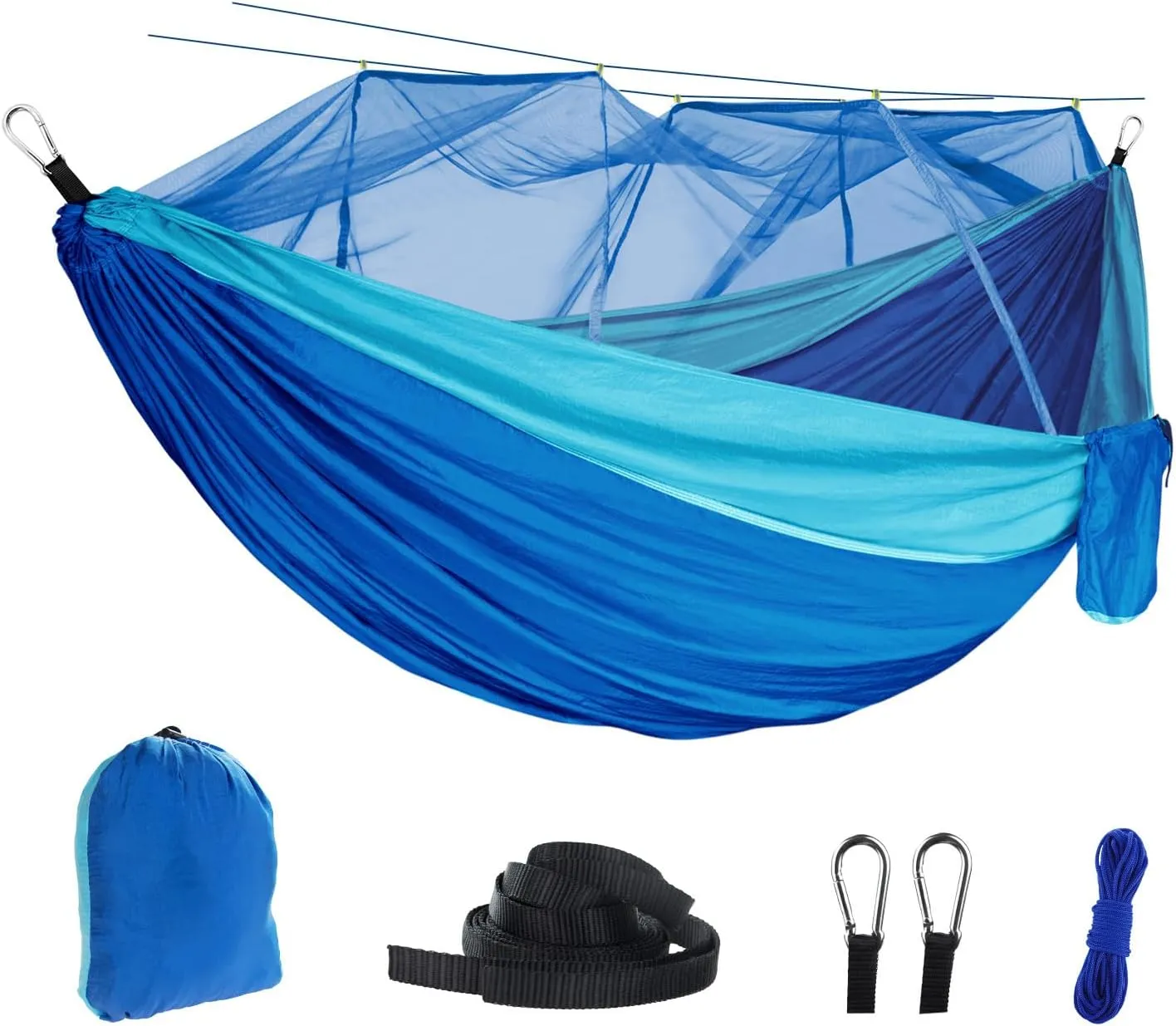 RANIT Camping Hammock with Net, 210T Parachute Nylon Fabric,Single Lightweight Portable Hammocks,Parachute Hammock for Camping, Outdoor Backyard Backpacking,Hiking (Blue)