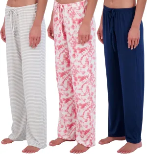 Real Essentials 3 Pack: Women’s Ultra-Soft Comfy Pajama Lounge Pants Sleepwear (Available in Plus Size)