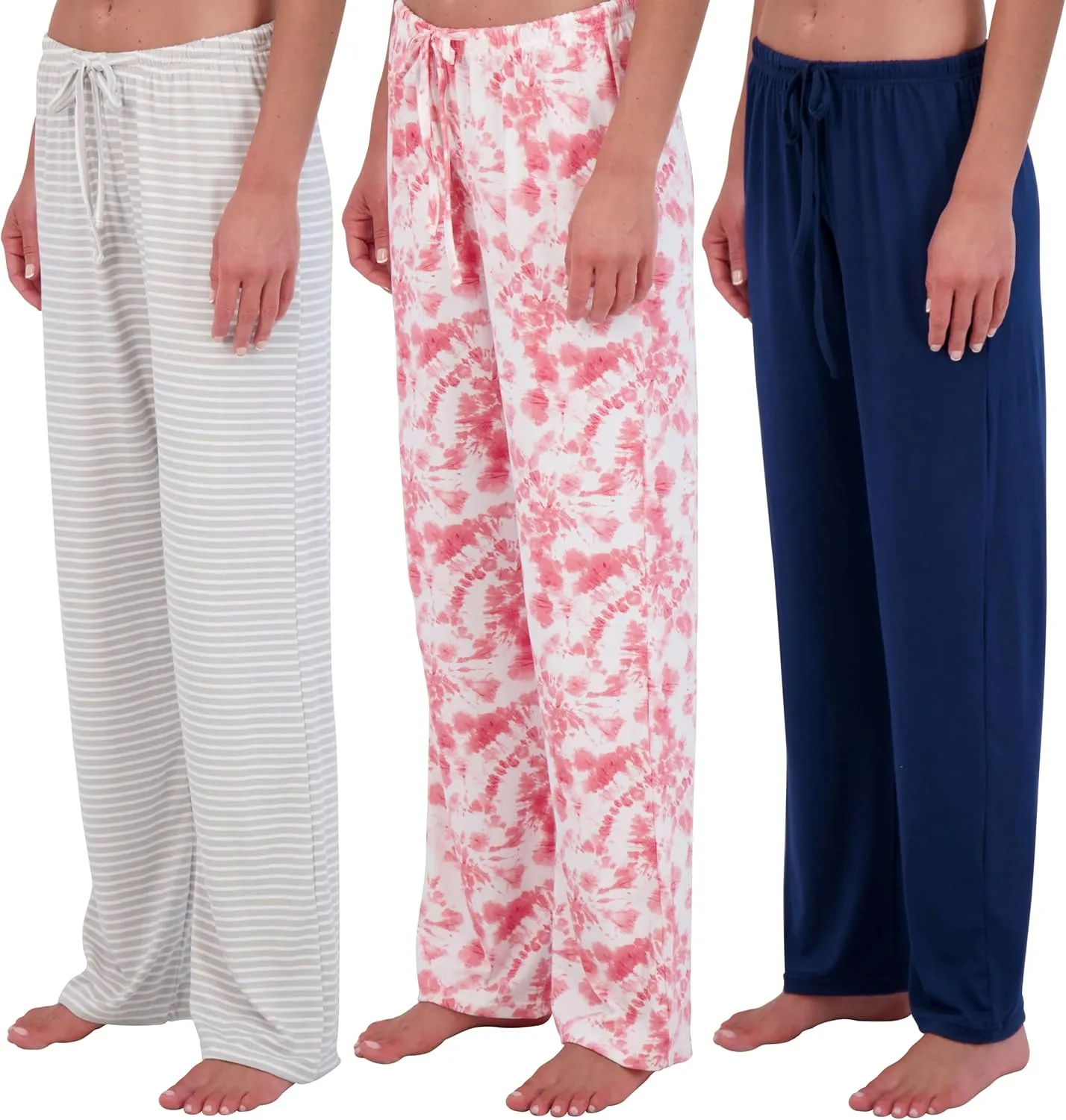 Real Essentials 3 Pack: Women’s Ultra-Soft Comfy Pajama Lounge Pants Sleepwear (Available in Plus Size)