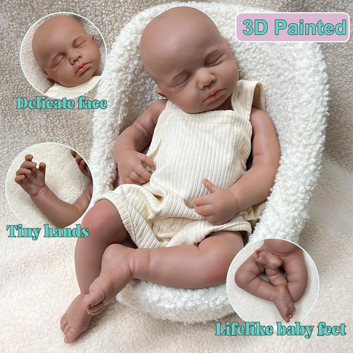 Reborn Baby Dolls Silicone Full Body Realistic 3D Painted Newborn Girl Doll That Look Real Sleeping Babies 04