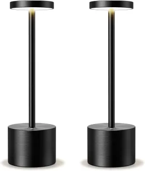 Rechargeable Table Lamps Cordless, 2 Pack 5000mAh Battery Operated Table lamp, 3 Color Dimmable LED Table Lights for Restaurant/Outdoor/Patio（Black）