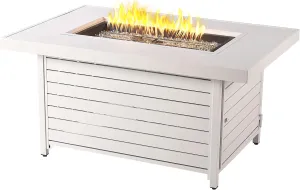 Rectangular 48 in. x 36 in. Aluminum Propane Fire Pit Table, Glass Beads, Two Covers, Lid, 57,000 BTUs in White Finish